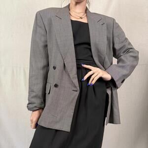 Vintage Gray Double-Breasted Blazer – Oversized Fit